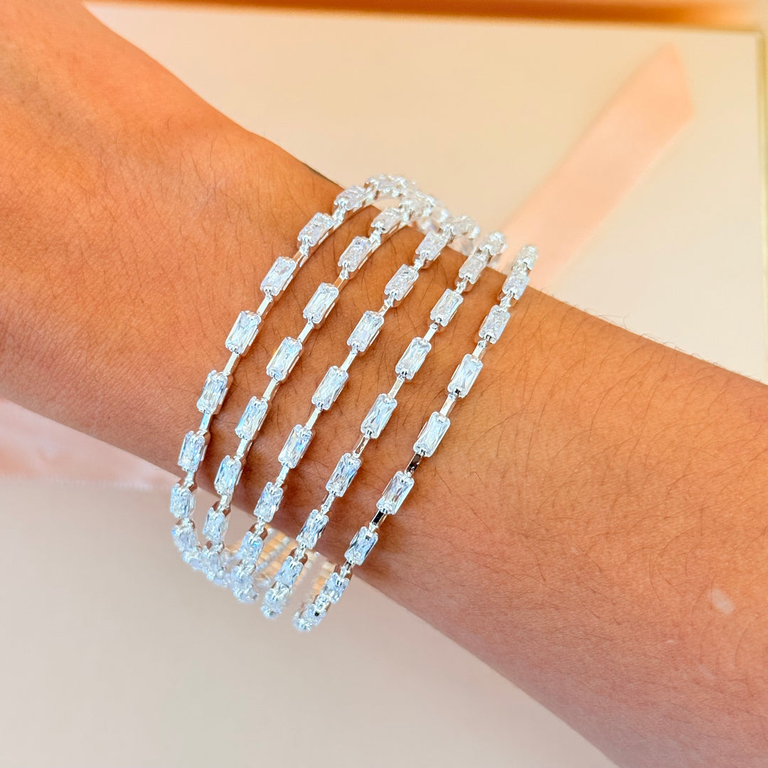5 Rows Baguette zircone silver bangle