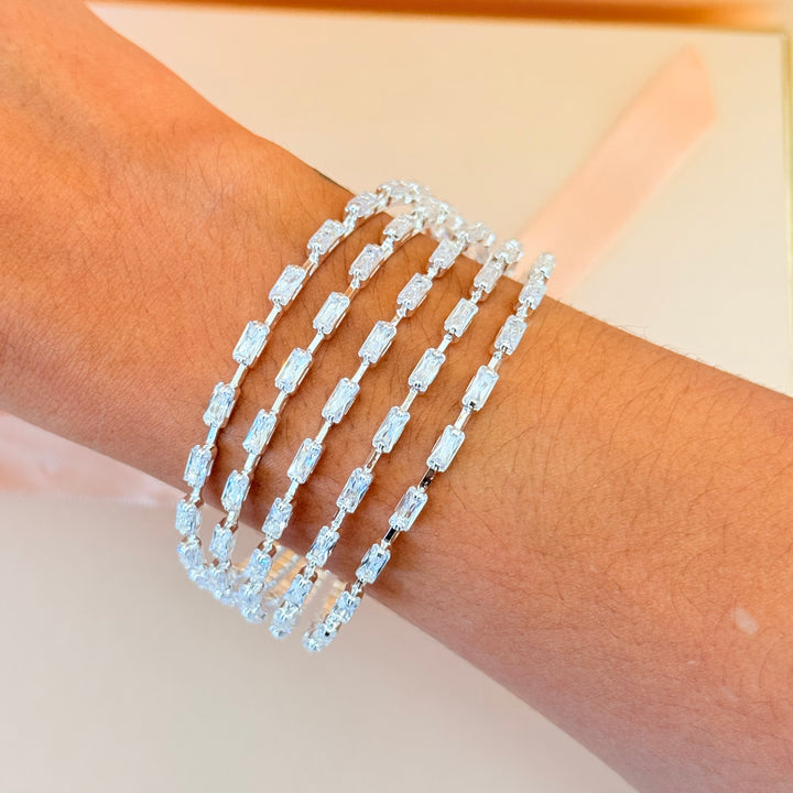 5 Rows Baguette zircone silver bangle