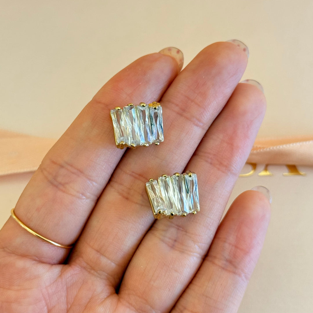 Baguette zircone gold plated earrings
