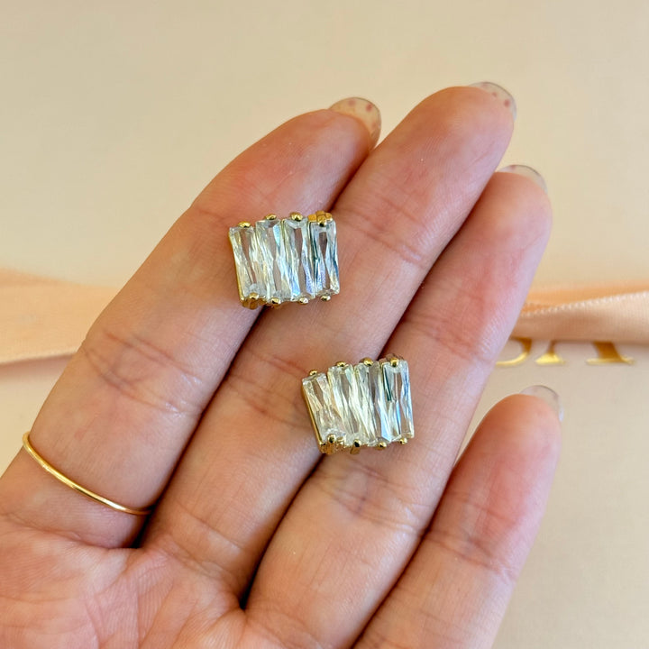 Baguette zircone gold plated earrings