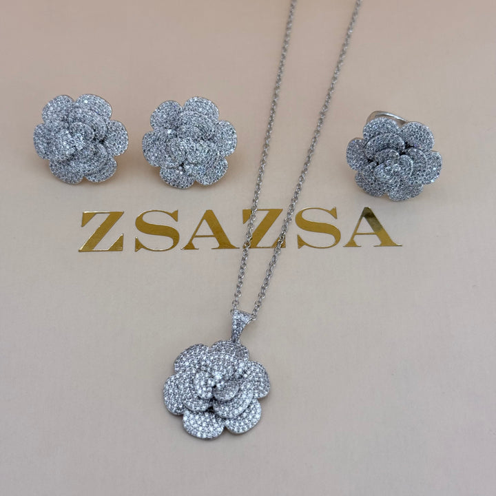 Rosette zircone silver set