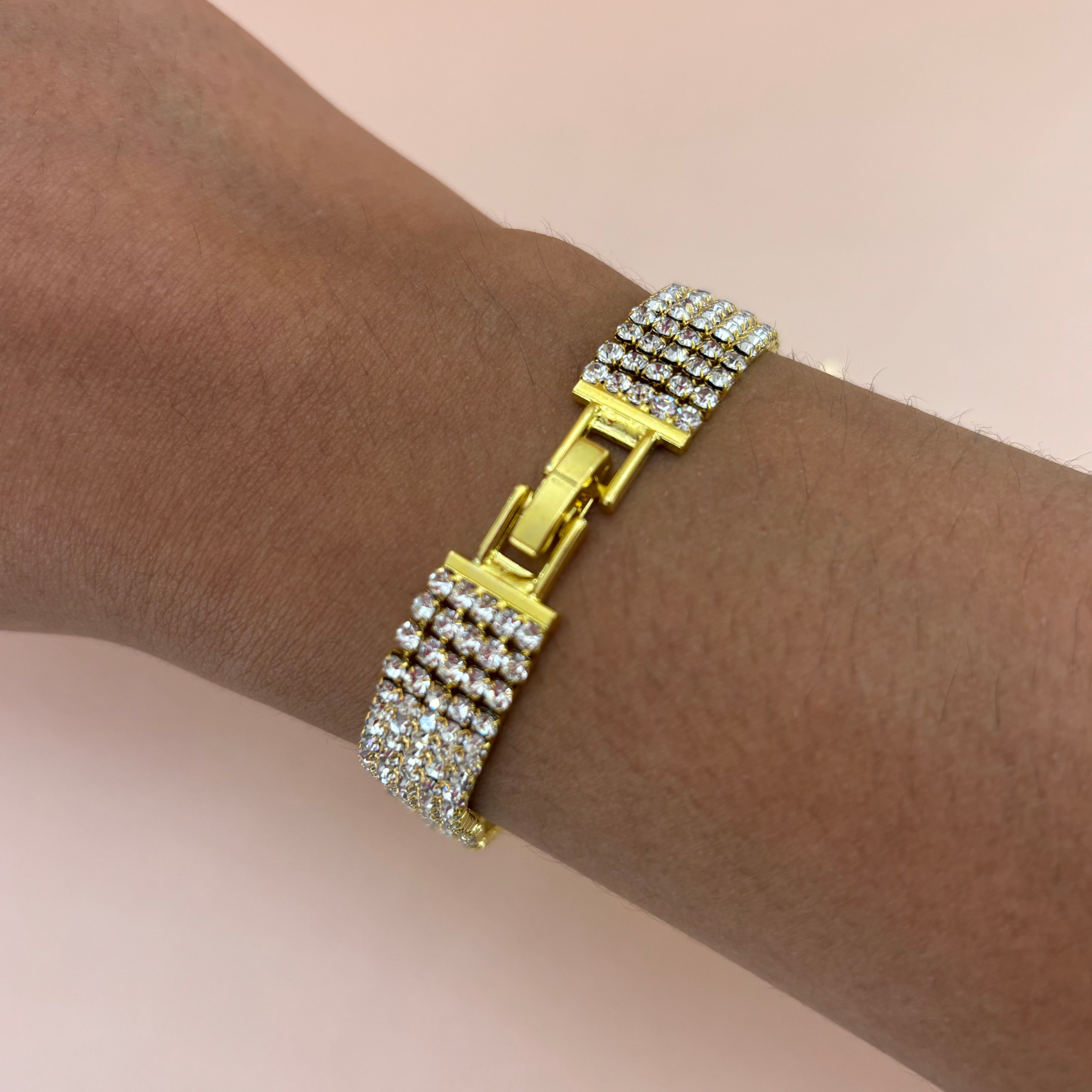 Elegant rhinestone gold bracelet