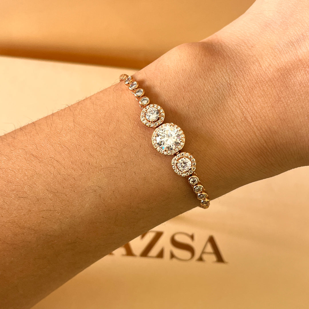 Round zircone rose gold plated pendant and bracelet