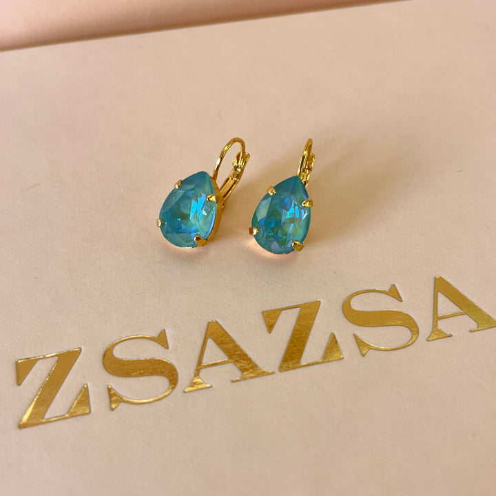 Teal teardrop Swarovski crystals hooks