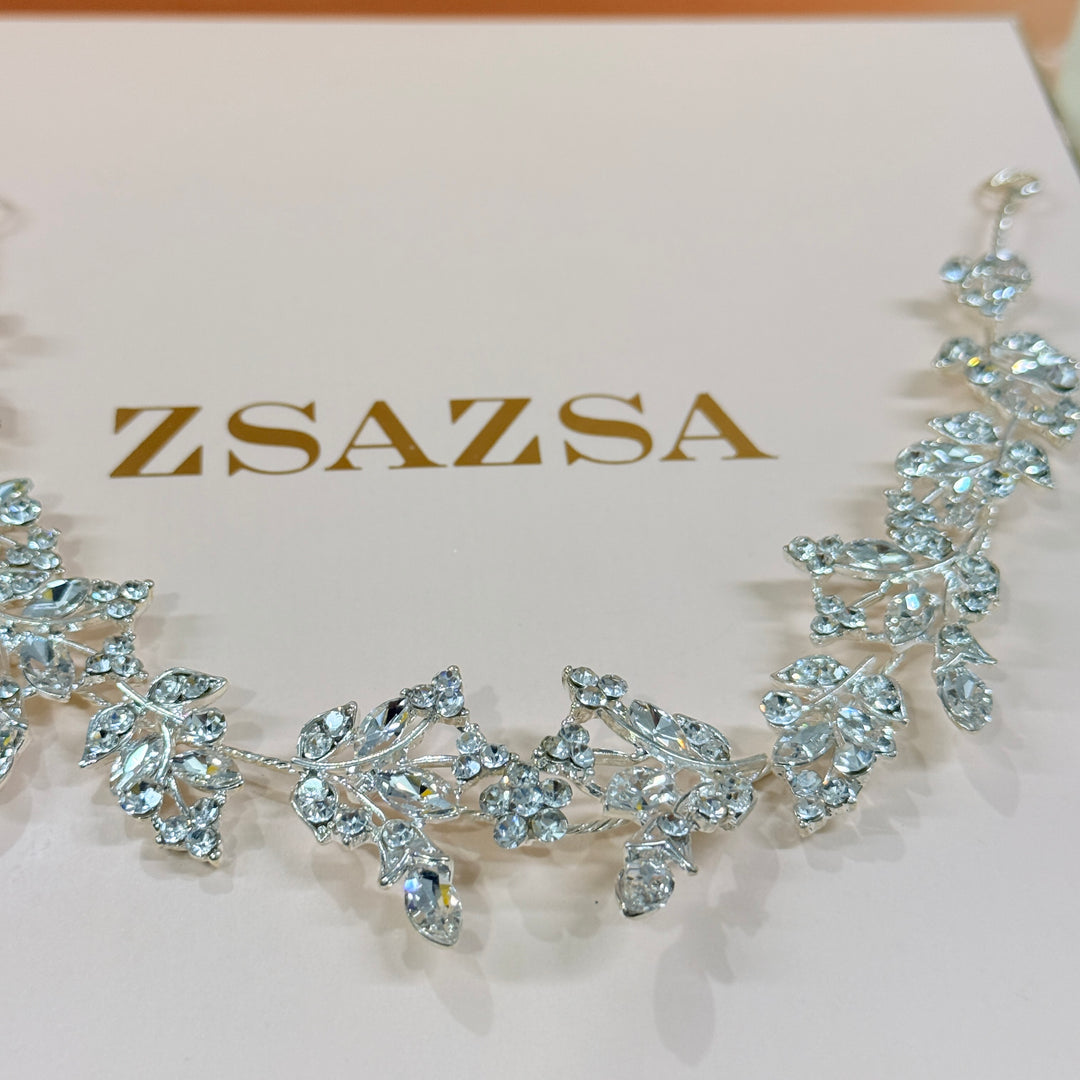Swarovski crystals leaves & flower flexible headband
