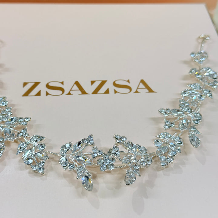 Swarovski crystals leaves & flower flexible headband