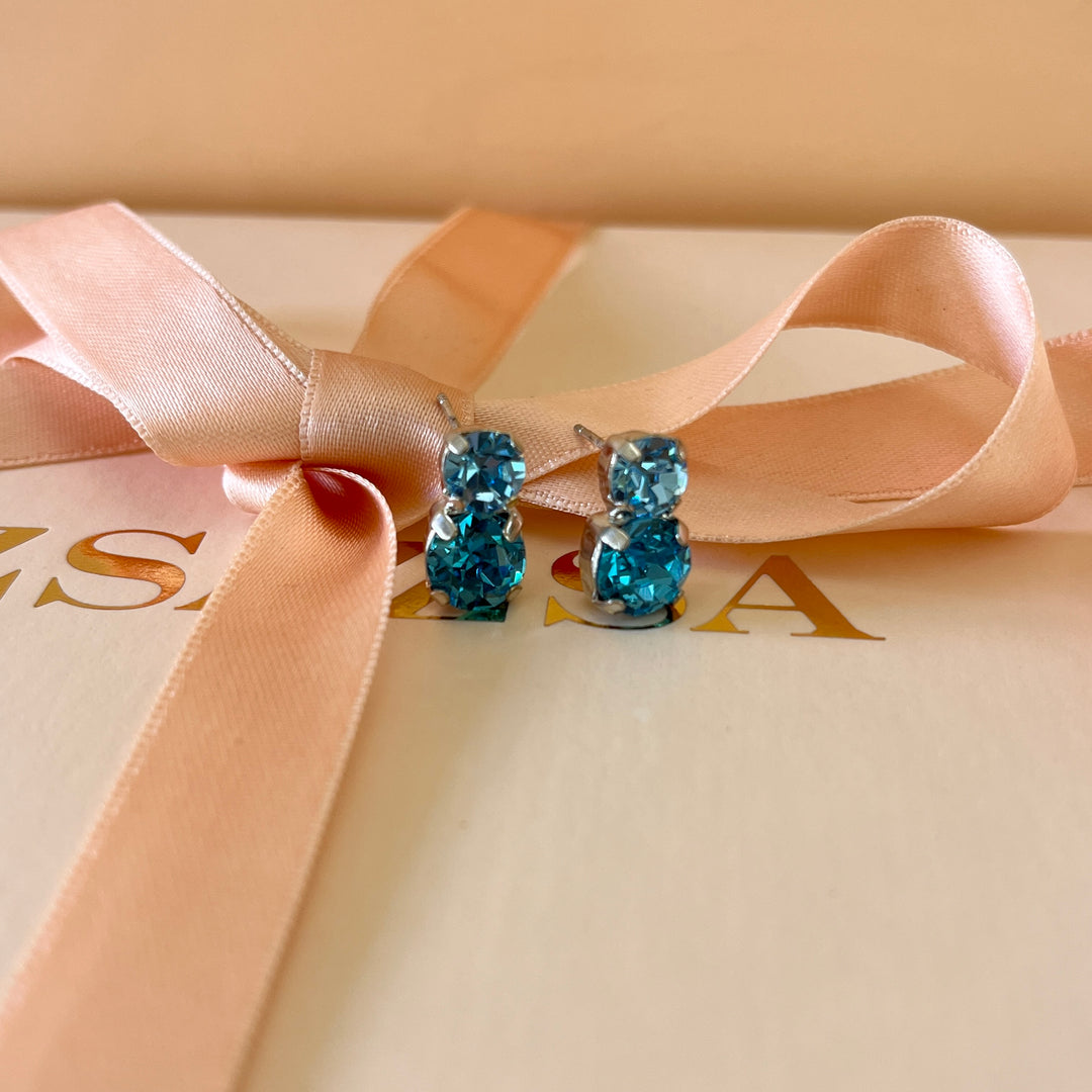 Turquoise double Swarovski crystals studs
