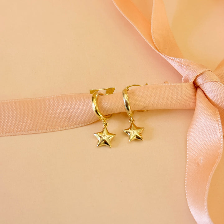Dainty star sterling silver gold plated hoops