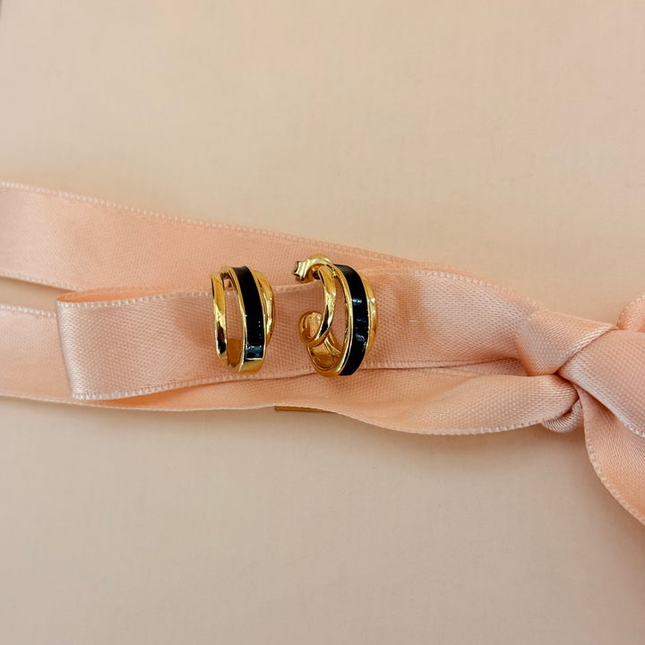 Casual black gold plated half hoops