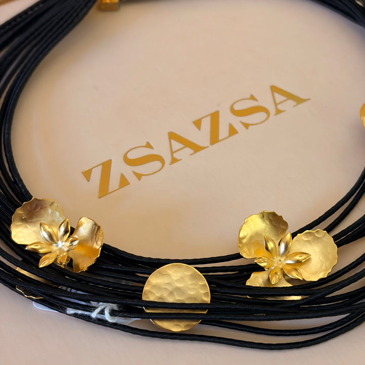 Handmade Floral Gold with Strand Cord Necklace | Gold Plated | ZsaZsa