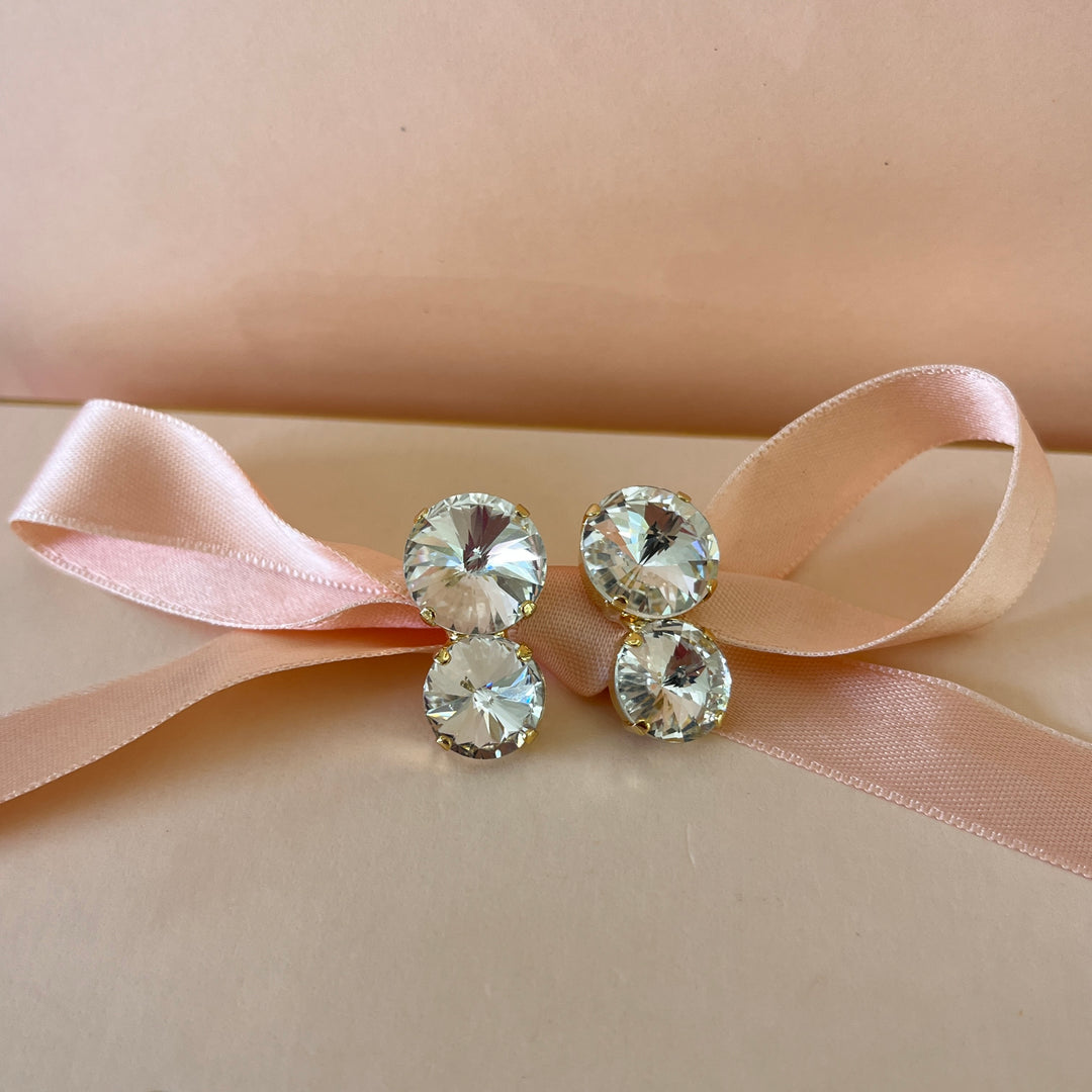 Double preciosa crystals gold plated studs