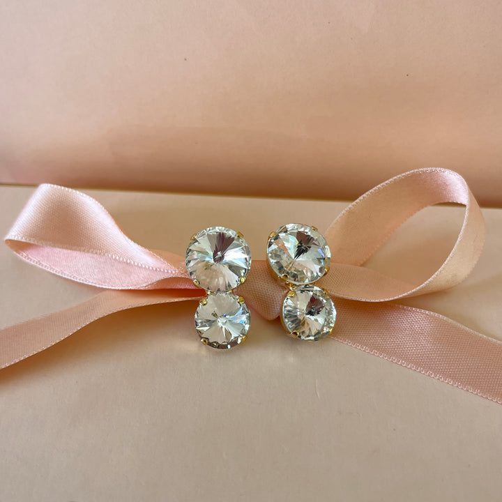 Double preciosa crystals gold plated studs