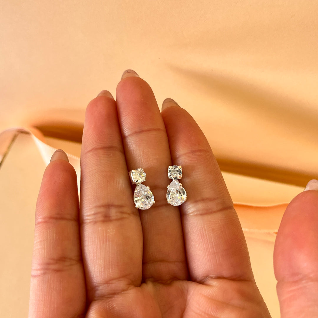 Teardrop zircone white gold plated set