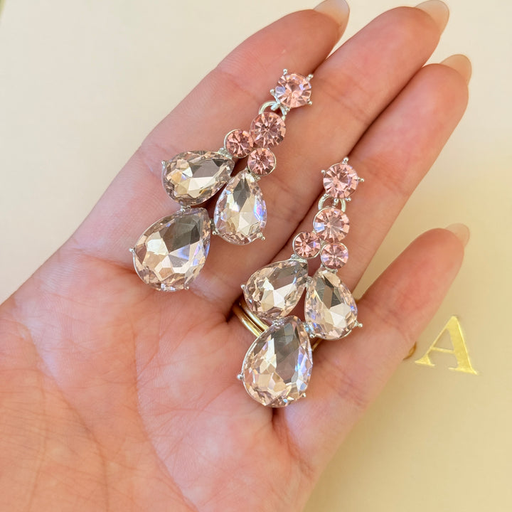 Rhinestone teardrop light pink earrings