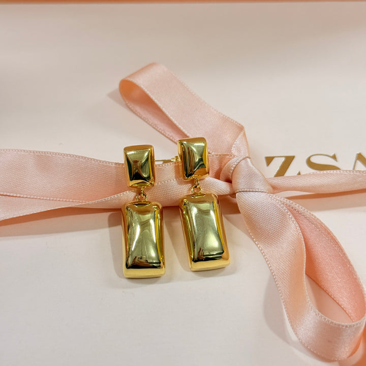 Double rectangular sterling silver gold plated earrings