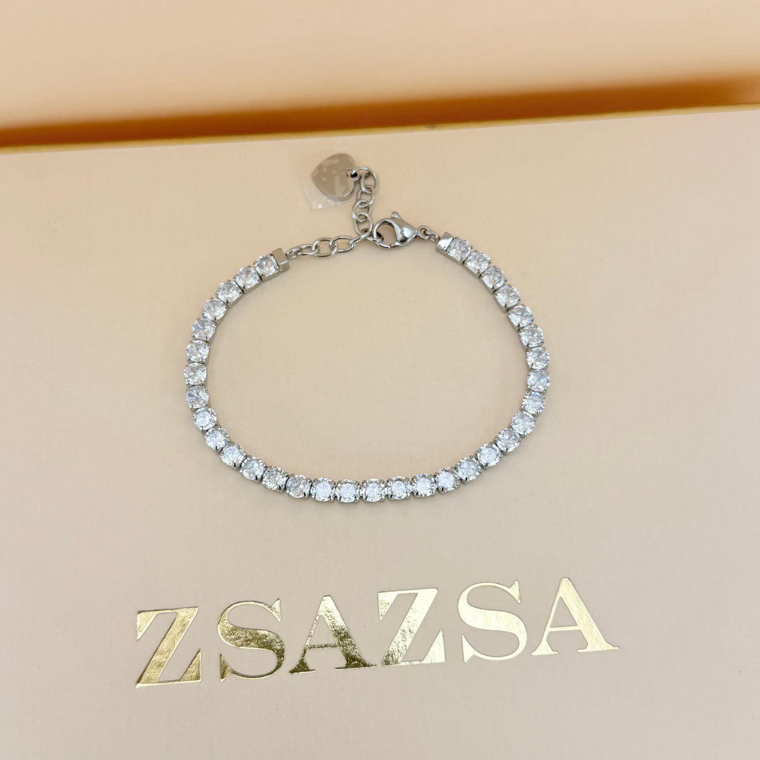Tennis zircone silver earrings and bracelet