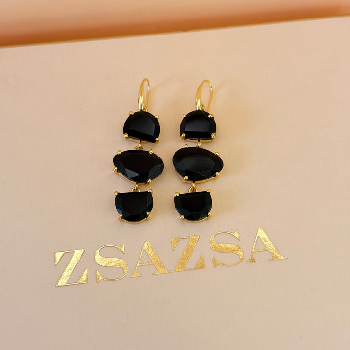 Black stone gold plated earrings
