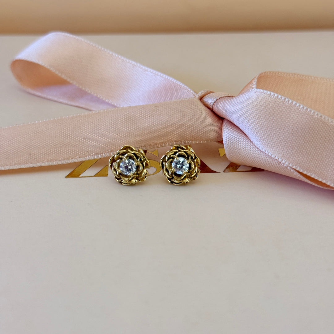 Rosette zircone gold plated earrings and bracelet set