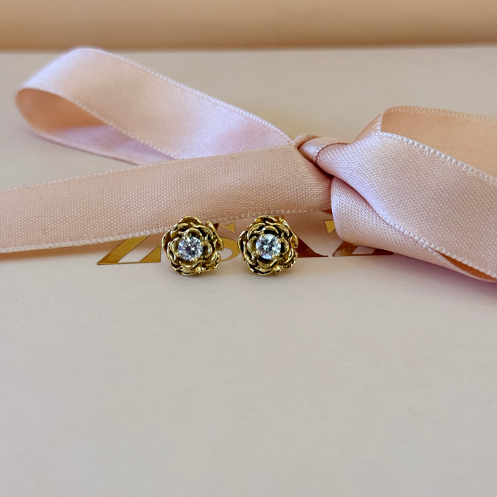 Rosette zircone gold plated earrings and bracelet set