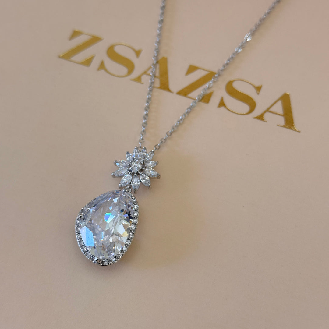 Asymmetric zircone silver pendant