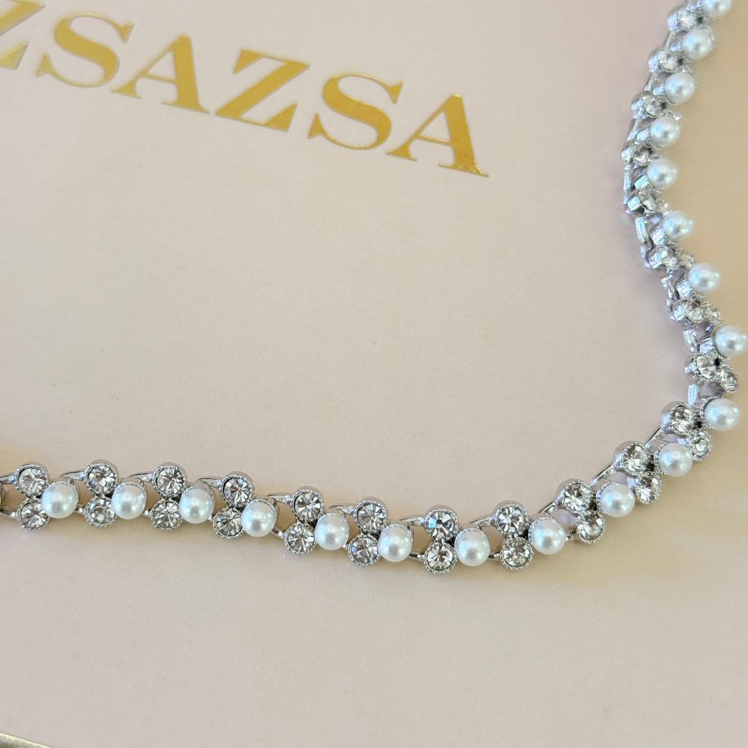 Swarovski crystals & pearls dainty silver set