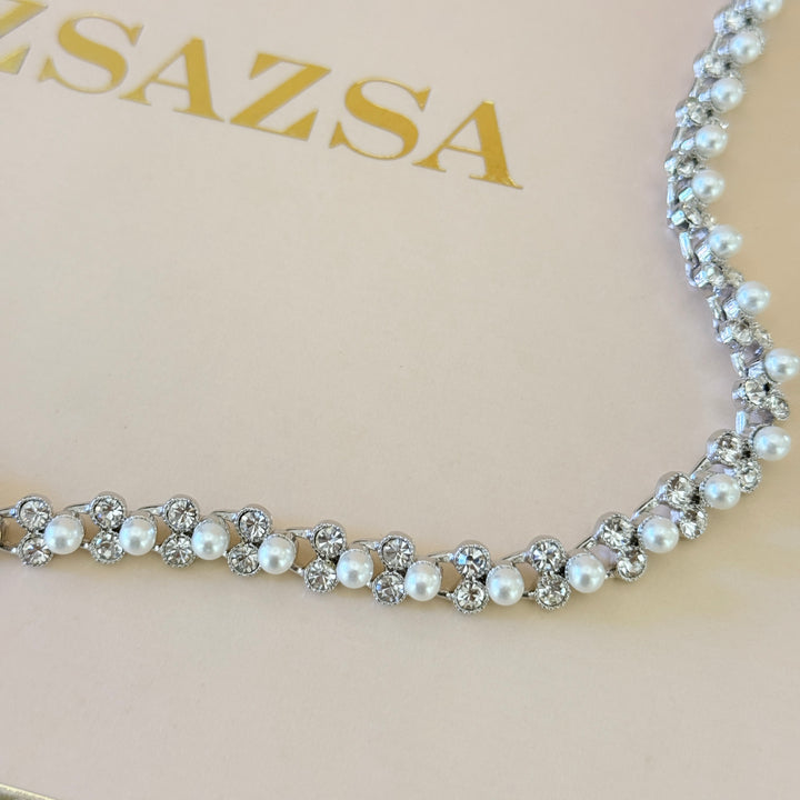 Swarovski crystals & pearls dainty silver set