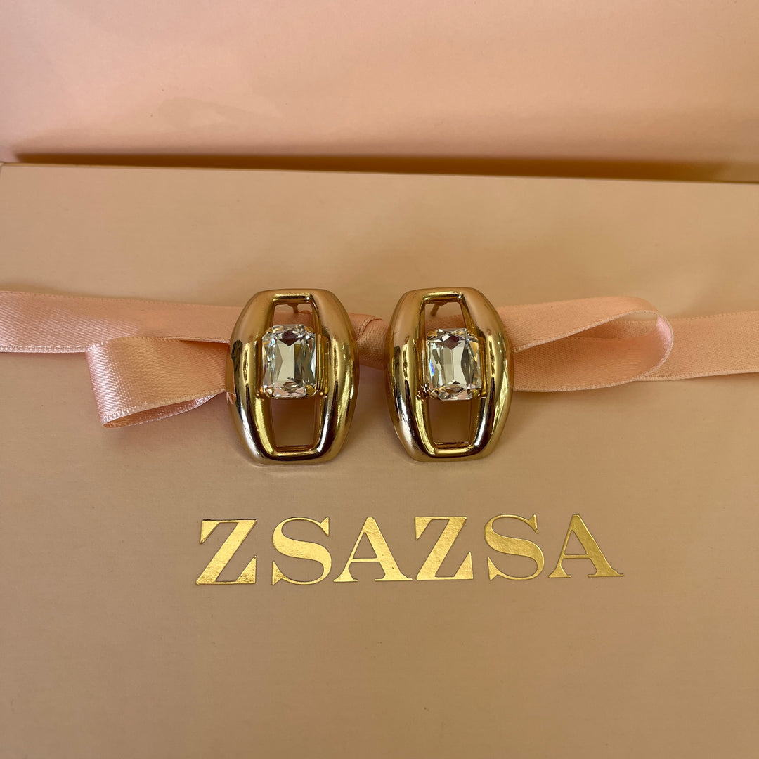 Preciosa crystals rectangular gold plated studs and bracelet