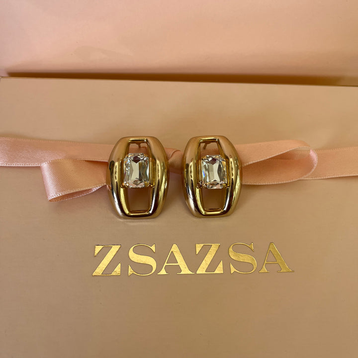 Preciosa crystals rectangular gold plated studs and bracelet