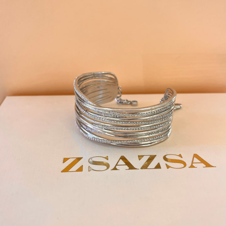 Zircone white gold plated bangle
