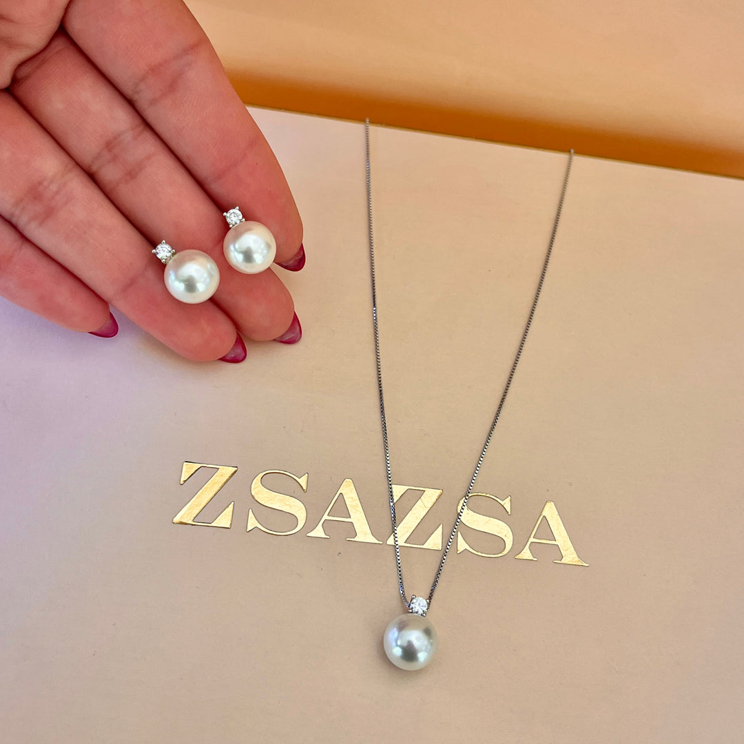 Pearl & zircone sterling silver set