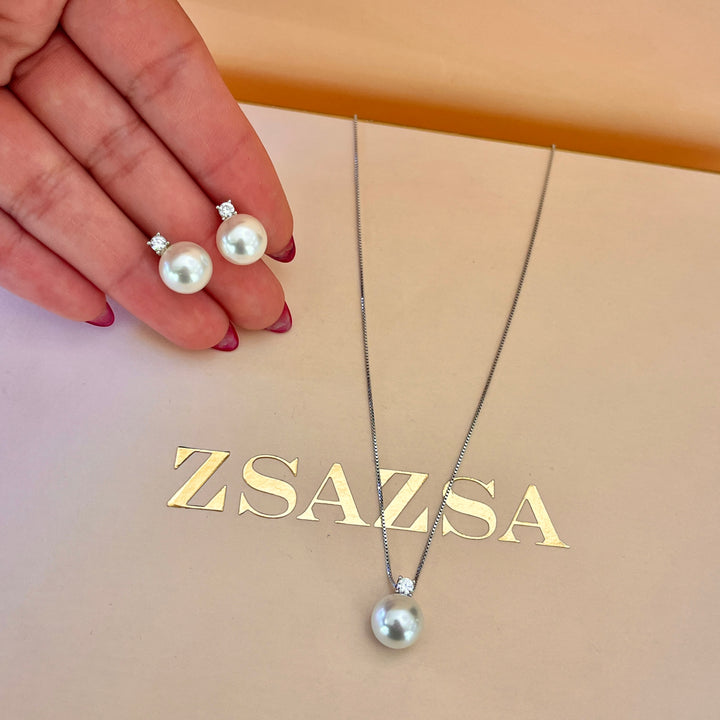 Pearl & zircone sterling silver set
