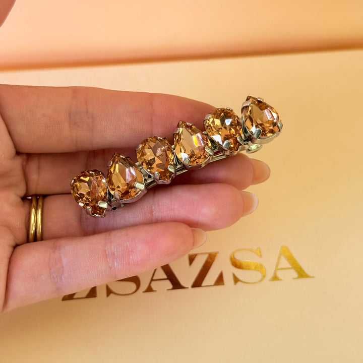 Preciosa Crystals teardrop peach white gold hair clip