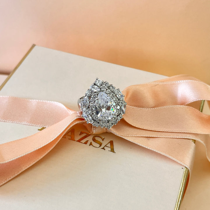 Zircone teardrop and marquise white gold plated ring