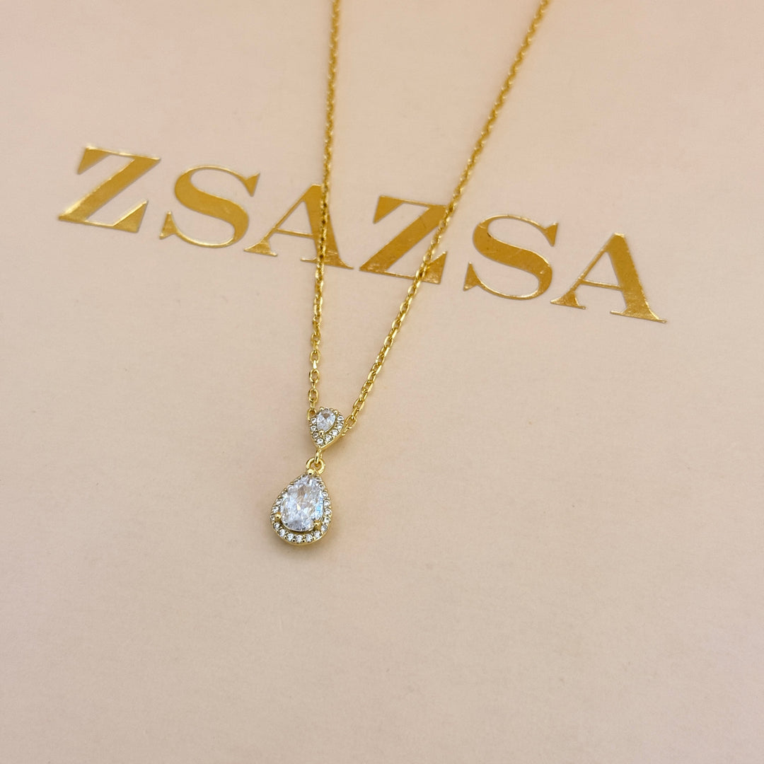 Teardrop sterling silver gold plated pendant set