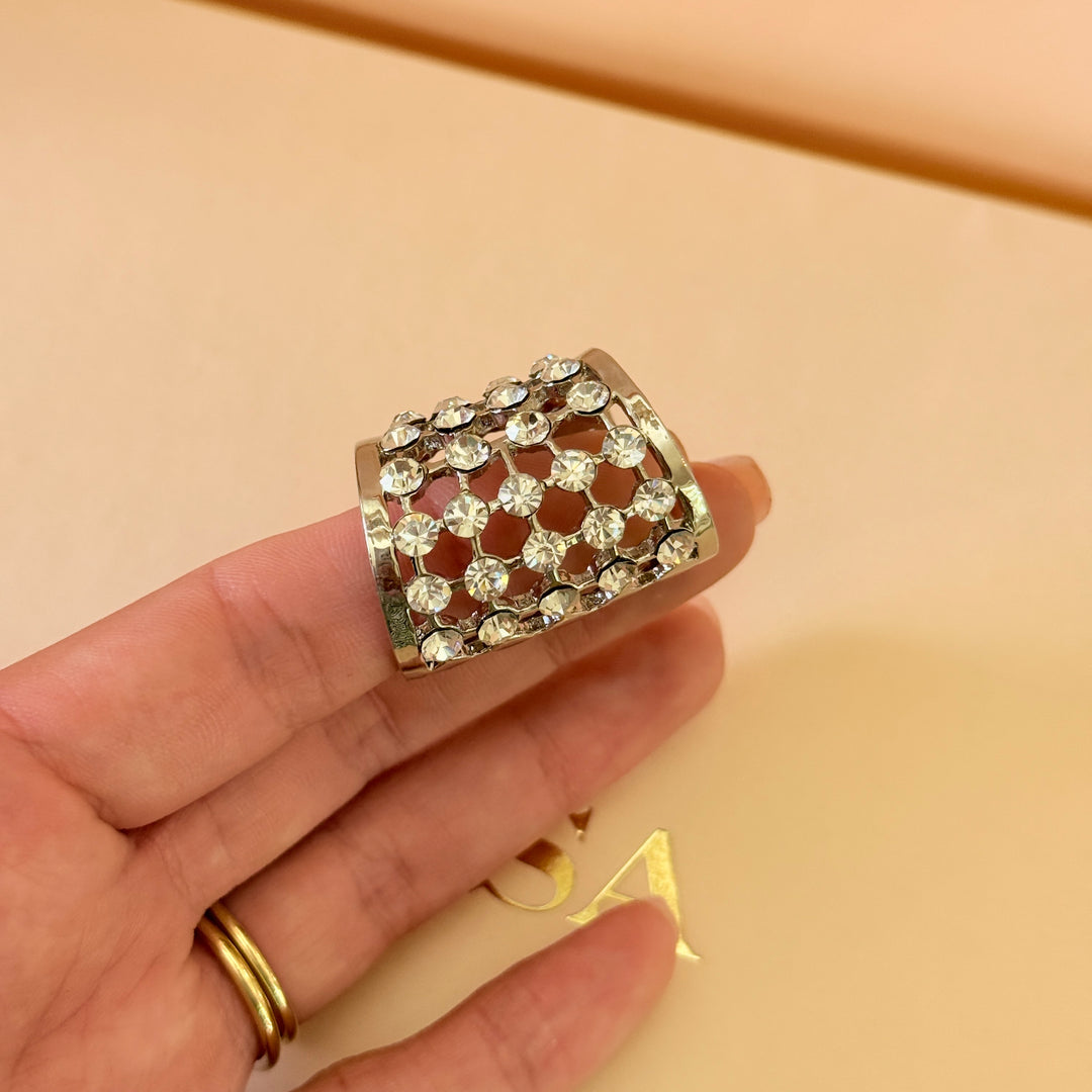Rhinestone silver scarf ring