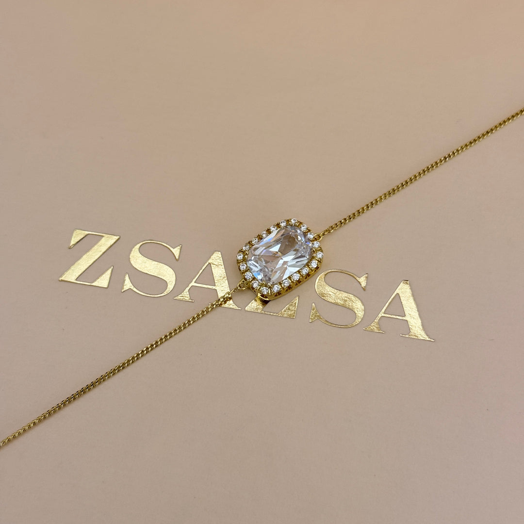 Zircone Rectangular gold plated pendant & bracelet