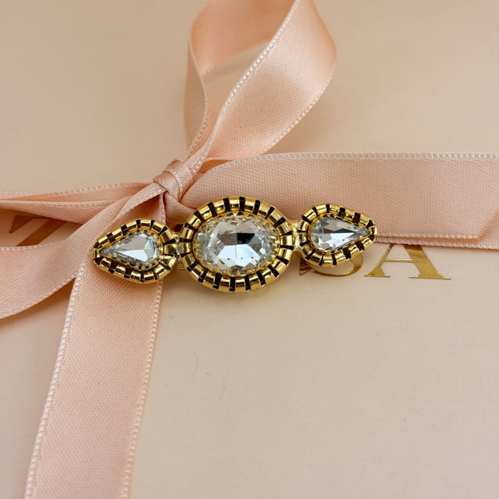 Oval and teardrop preciosa crystals gold plated brooch
