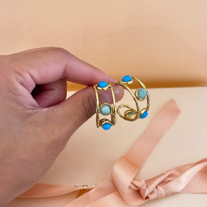 Turquoise & mint handmade hoops