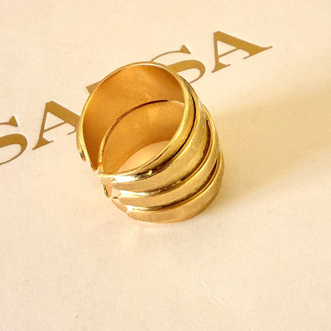 Handmade Striped Band Gold Ring | Gold Plated | ZsaZsa