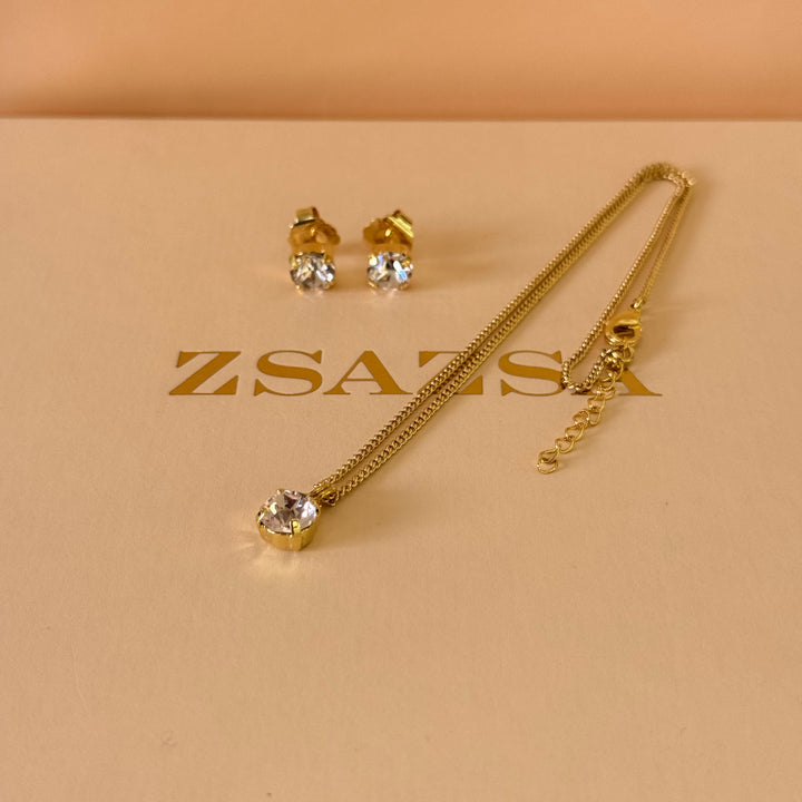 Light pink solitaire Swarovski crystals gold plated set