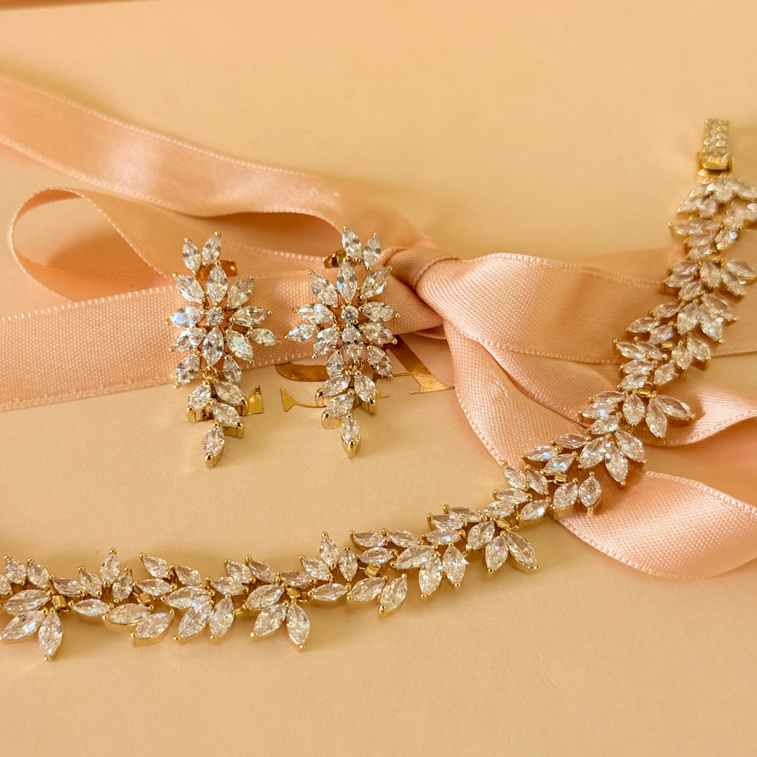 Marquise zircone gold plated earrings and bracelet