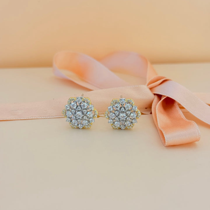 Flower zircone sterling silver French clip earrings