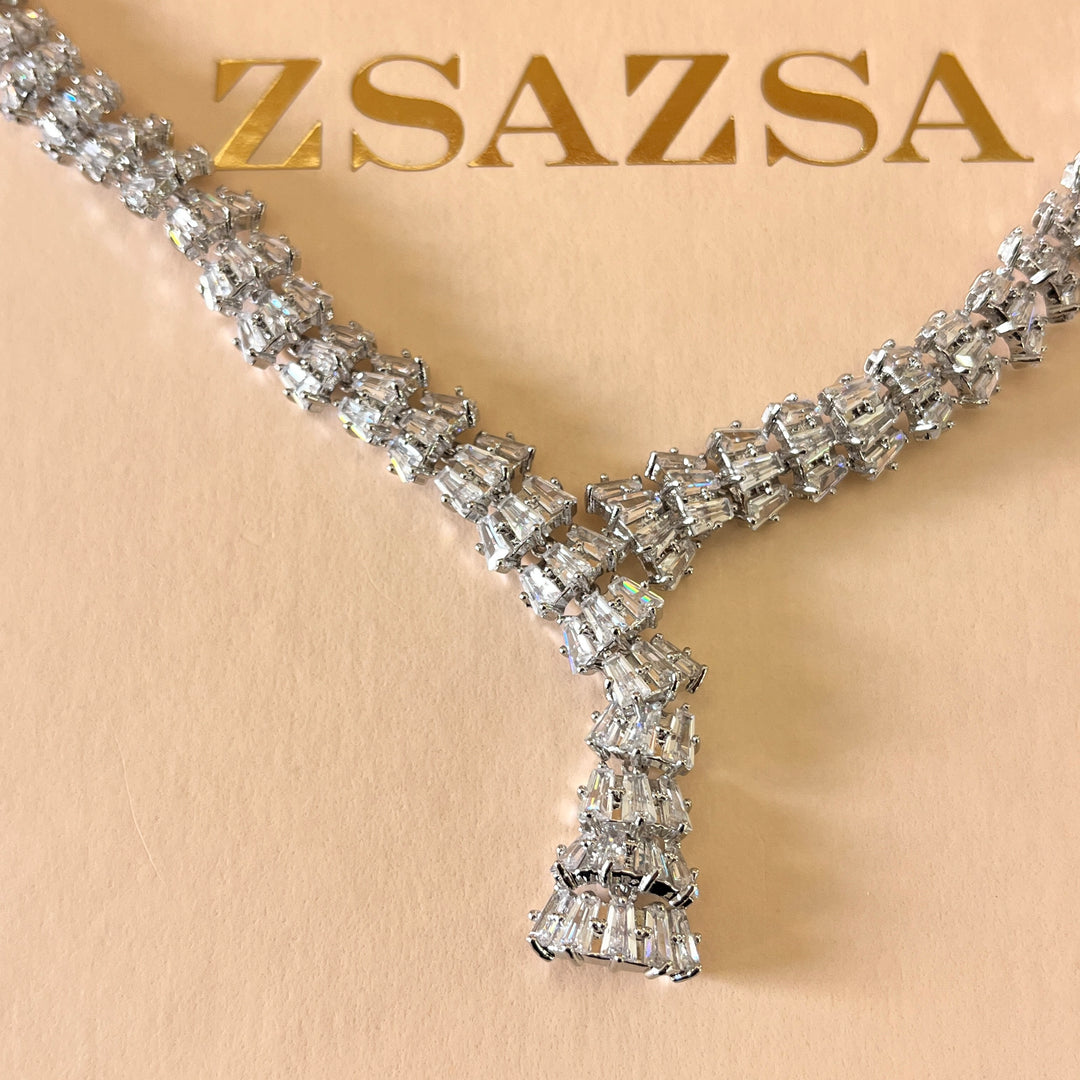 Baguette zircone white gold plated set