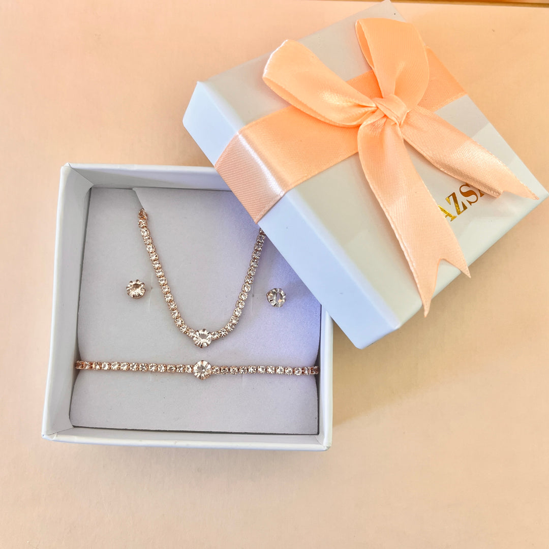 Rhinestone rose gold plated set