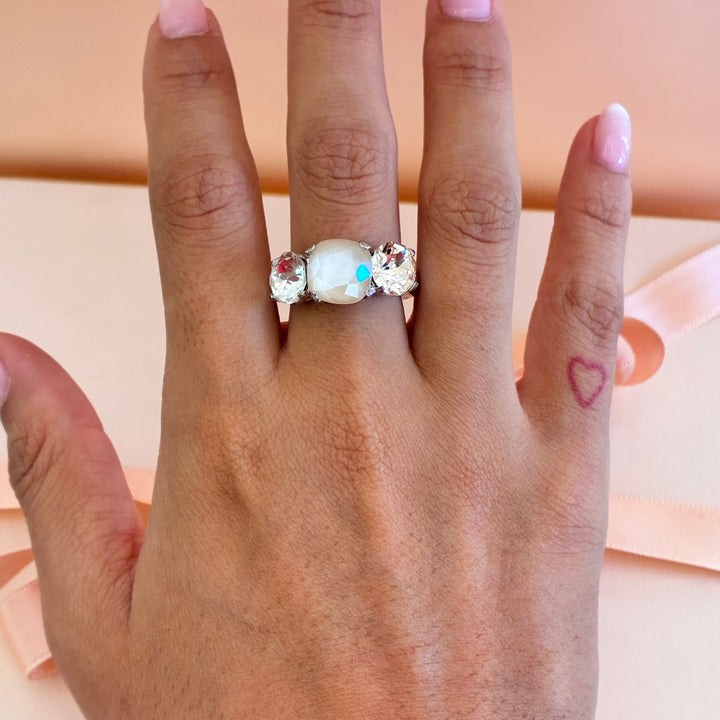 Peach Swarovski crystals silver ring