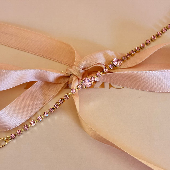 Pink Swarovski crystals gold plated bracelet