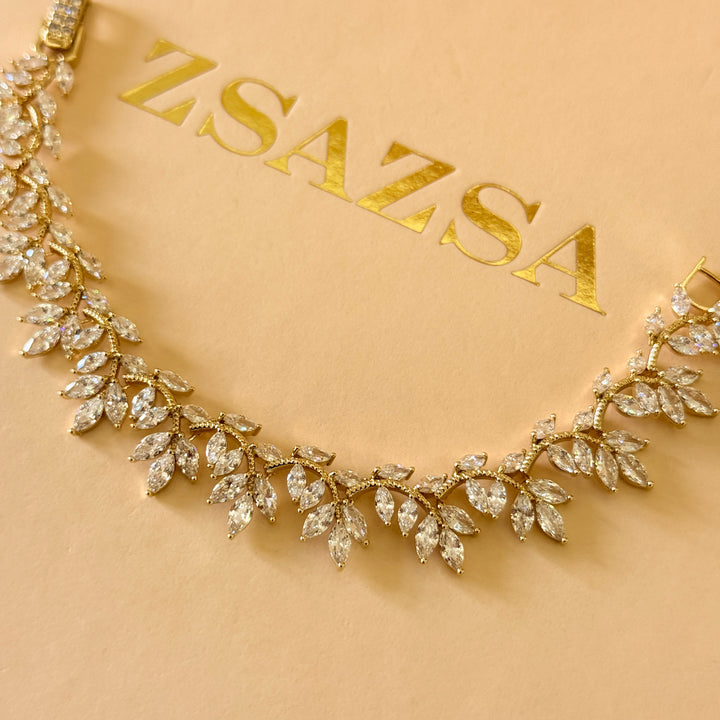 Marquise zircone gold plated earrings and bracelet