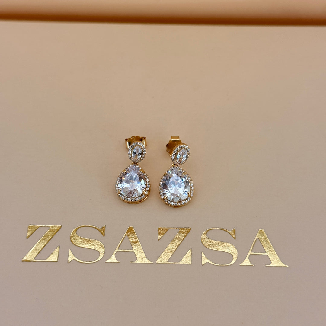 Teardrop zircone sterling silver gold plated set