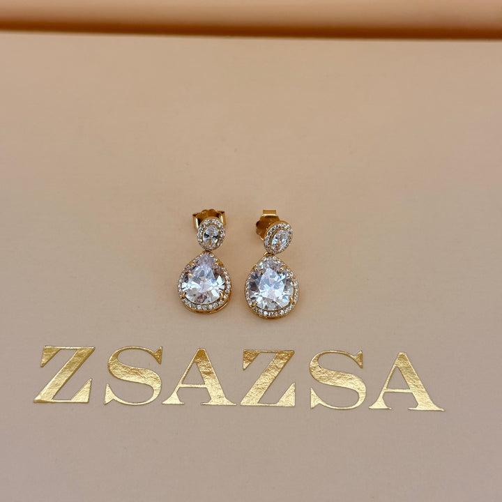 Teardrop zircone sterling silver gold plated set