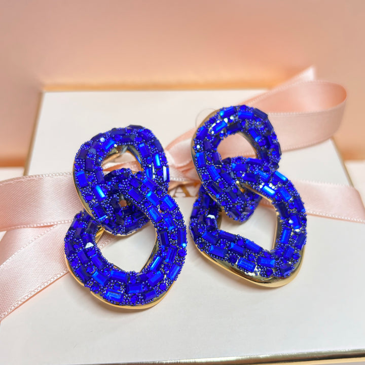 Stone Embellished Link Evening Earrings